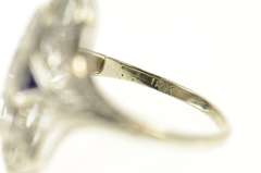18K White Gold Art Deco Diamond Sapphire Filigree Engagement Ring