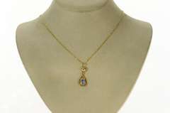18K Yellow Gold Pear Faceted Blue Topaz Retro Drop Pendant