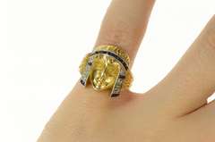 18K Yellow Gold Egyptian Diamond Sapphire Emerald Cleopatra Ring