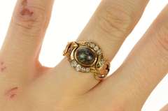14K Yellow Gold Victorian Boulder Opal Diamond Snake Serpent Ring