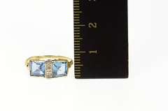 14K Yellow Gold 1940's Blue Topaz Diamond Squared Statement Ring