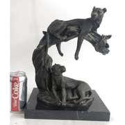 Wildlife African Lion and Baby Bust Bronze Sculpture