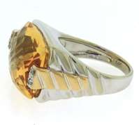 Majestic White Gold Cushion Cut Citrine and Diamond Ring