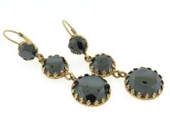 Vintage 14kt YG Round Hematite Drop Earrings