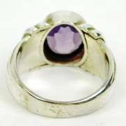 Chunky Ribbed Sterling Ring with Purple Sapphire, 8.5