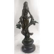 Farmer Girl with Flower Basket Bronze Sculpture
