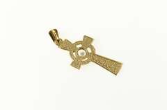 9K Yellow Gold Traditional Irish Celtic Knot CZ Cross Pendant