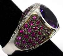Intriguing Amethyst & Ruby Ring in 18KT White Gold — AS IS