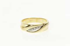 14K Yellow Gold Classic Diamond Grooved Wedding Band Ring