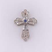 14kt Gold, Blue Sapphire, & Diamond Cross Pendant