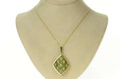 14K Yellow Gold 1960's Jade Ornate Squared Layered Look Pendant