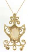 Graceful Yellow Gold Opal Filigree Pendant on Chain