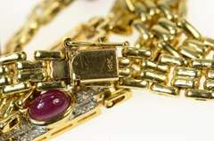 14K Yellow Gold Emerald Ruby Sapphire Diamond Square Chain Necklace