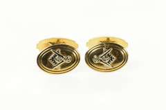 10K Yellow Gold Masonic Compass Square Oval Retro Cuff Links