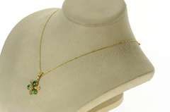 14K Yellow Gold Retro Jade Clover Shamrock Good Luck Pendant