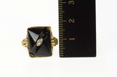 14K Yellow Gold Carved Black Onyx Squared Statement Ring
