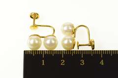 14K Yellow Gold Classic Two Pearl Screw Back Statement Earrings
