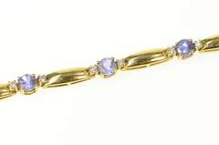 14K Yellow Gold Oval Tanzanite Diamond Oval Bar Link Bracelet