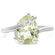 925 STERLING SILVER PR 10*12 MM GREEN AMETHYST & DIAMOND WOMEN RING