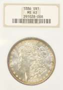 1886 MS63 Morgan Dollar, NGC, Blue Album Toning