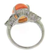 Romantic White Gold Platinum Cabochon Shaped Cut Fire Opal and Diamond Ring