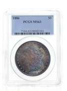 MS63 1886 Morgan Silver Dollar - Graded PCGS Irredescent Tone!