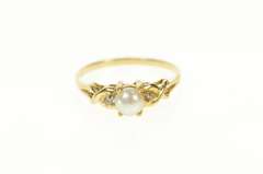 10K Yellow Gold Pearl Diamond Accent Classic Ring