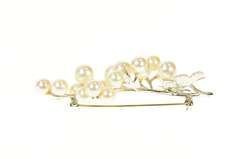 14K White Gold Pearl Branch Cluster Natural Motif Statement Pin/Brooch