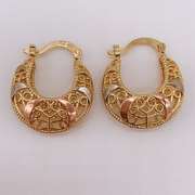 Fancy Italian 18kt Gold Plated Filigree Tricolor Hoop Earrings