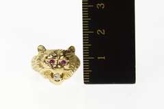 10K Yellow Gold Roaring Lion Ruby Diamond Tiger Statement Ring