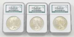 (3) MS63, 64, 65 1923 Peace Silver Dollar Prestige Set - Graded NGC
