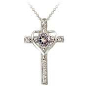 Sterling Silver Amethyst & Diamond Accent Cross Heart Pendant