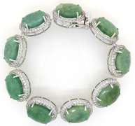 Gorgeous 80.05CTW Diamond Cut Natural Emerald & White Sapphire Bracelet in Platinum-Plated Silver