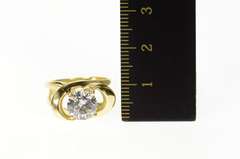 14K Yellow Gold Round Solitaire Geometric Raised Statement Ring