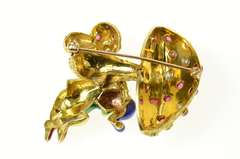 18K Yellow Gold Ruby Diamond Sprite Enamel Mushroom Pin/Brooch
