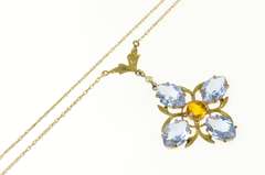 14K Yellow Gold Retro Syn.Tanzanite & Citrine Flower Necklace