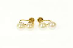 14K Yellow Gold Classic Two Pearl Screw Back Statement Earrings