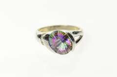 14K White Gold Oval Mystic Topaz Diamond Statement Ring