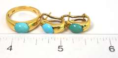 Turquoise Ring & Earrings set in 18KT Yellow Gold