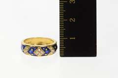 14K Yellow Gold Royal Blue Enamel CZ Statement Band Ring