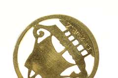 18K Yellow Gold Ornate Etched Viking Row Ship Boat Round Charm/Pendant