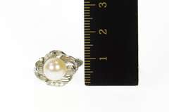 10K White Gold Retro Pearl Curvy Swirl Ornate Statement Ring