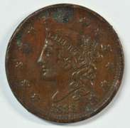 Needle-sharp XF/AU 1838 Corornet Head Large Cent.