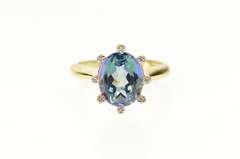 14K Yellow Gold Blue Mystic Topaz Diamond Halo Cocktail Ring
