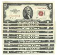 10 Series of 1953/63 $2 Red Seal Notes in AU/CU