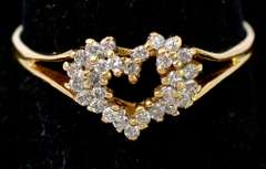 Sparkling 0.26CTW Diamond Heart Ring in 14KT Yellow Gold, Size 12-1/4
