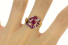10K Yellow Gold Natural Ruby Encrusted Swirl Statement Ring