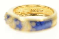 14K Yellow Gold Royal Blue Enamel CZ Statement Band Ring