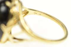 14K Yellow Gold Retro Black Wood Ornate Cocktail Statement Ring