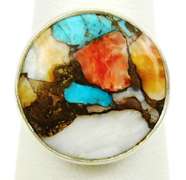 Sterling Ring with Inlaid Semi-Precious Gemstones, 7